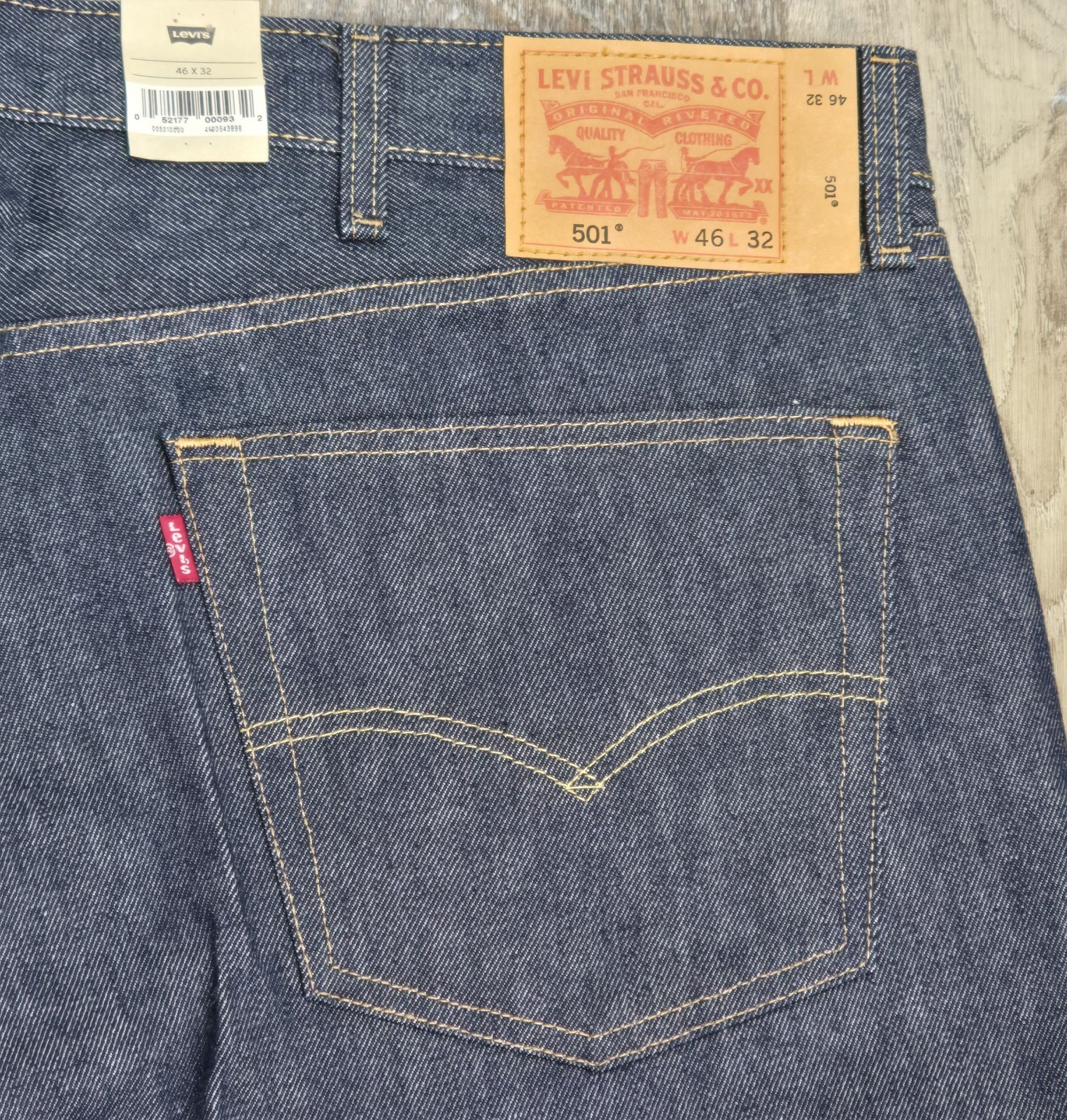 NWT Levi’s 501 Original Shrink-To-Fit Men’s Jeans Dark Wash 46×32 Rigid Straight