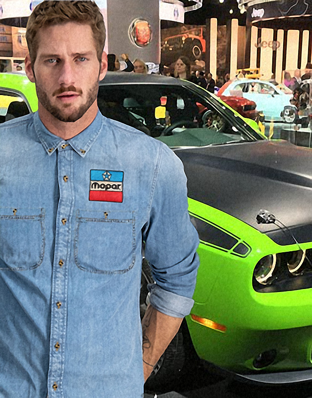 Mopar Parts Classic Block Logo – Embroidered 100% Cotton Men’s Denim Work Shirt
