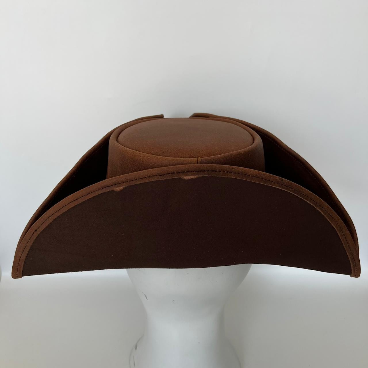 Brown Faux Leather Tricorn Pirate Hat Cross Stitch Handmade Costume LARP