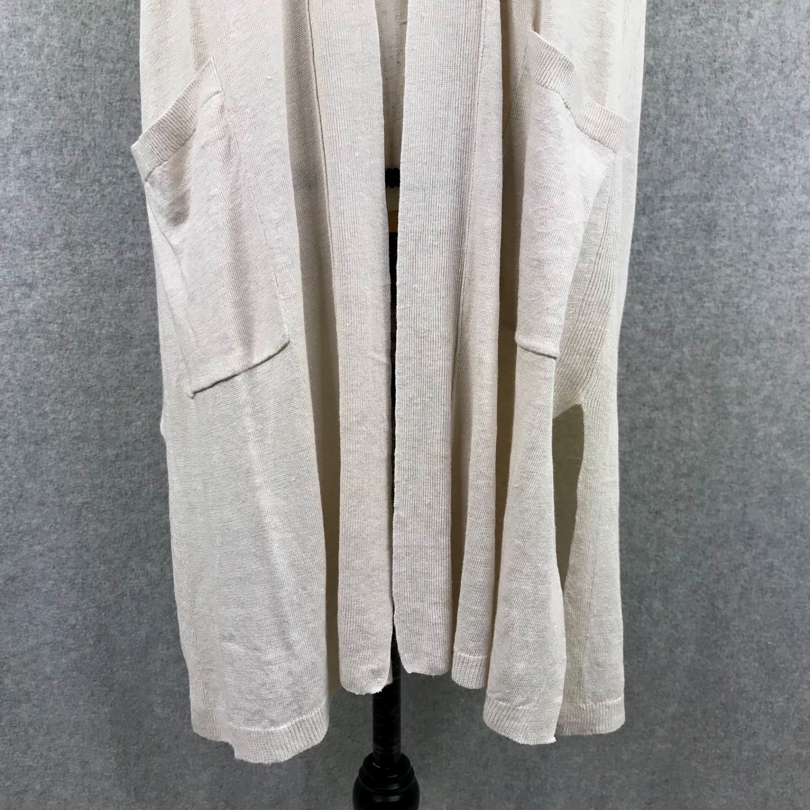 J Jill Beige Cardigan Long Vest Linen Blend Size M Sleeveless Minimalist Capsule
