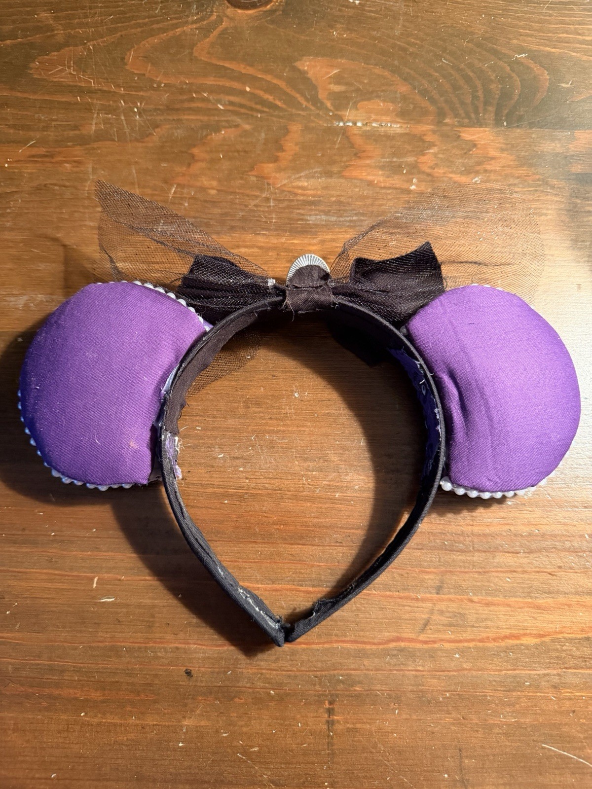 Disney Haunted Mansion Ears Headband Purple/Black Bow Tulle (See Description)