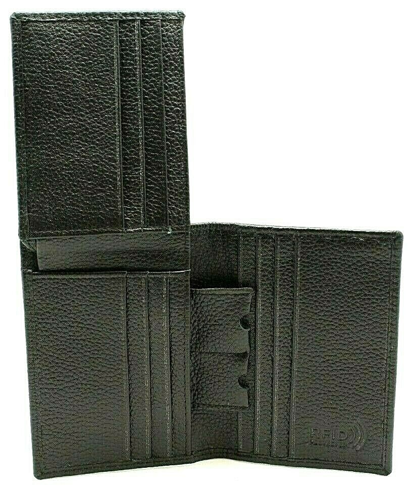 RFID safe Top Grain Leather L-Fold Wallet for Men Student ID Card Case Holder