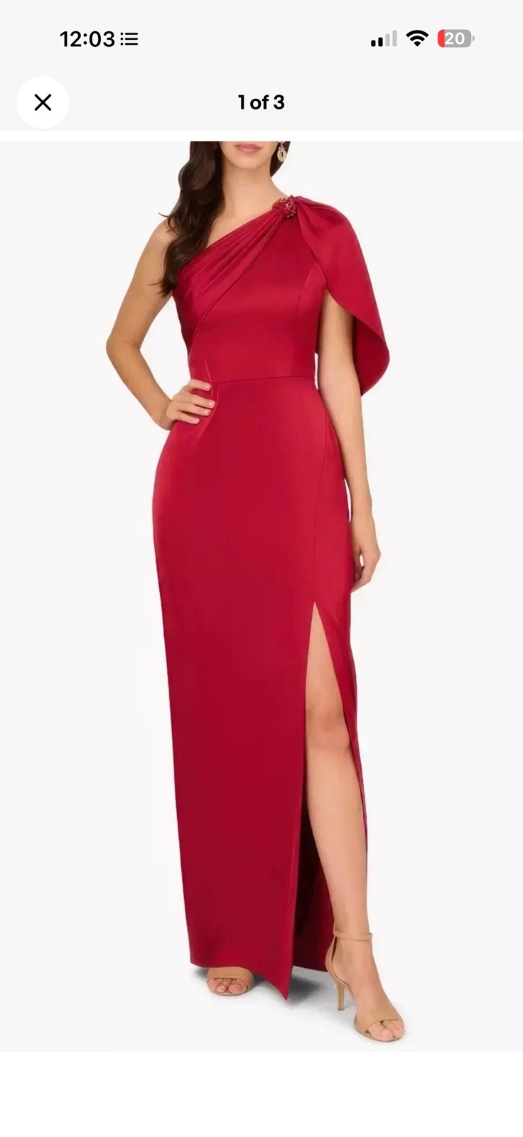 Aidan Mattox by Adrianna Papell Matador Red Satin One Shoulder Gown Size 10 $350