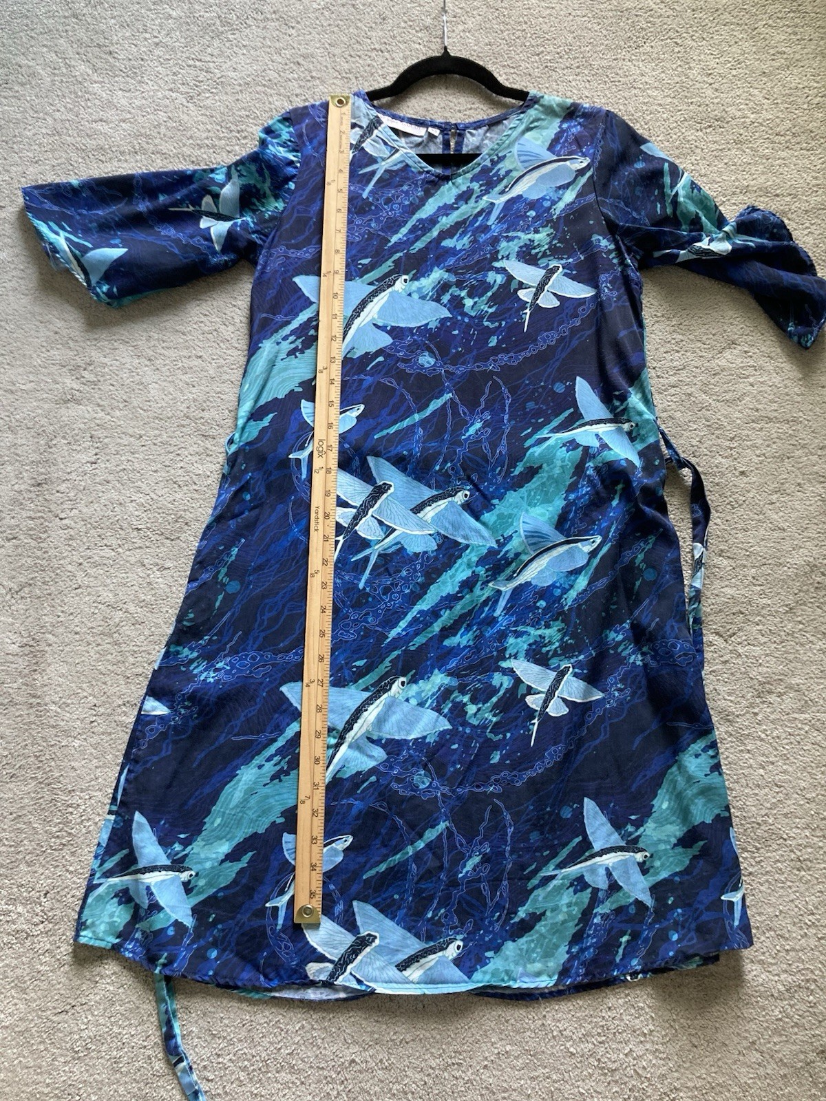 David Shepard Hawaii Dress Ocean Fish Design Tie Waist Size Small Resort Cruise