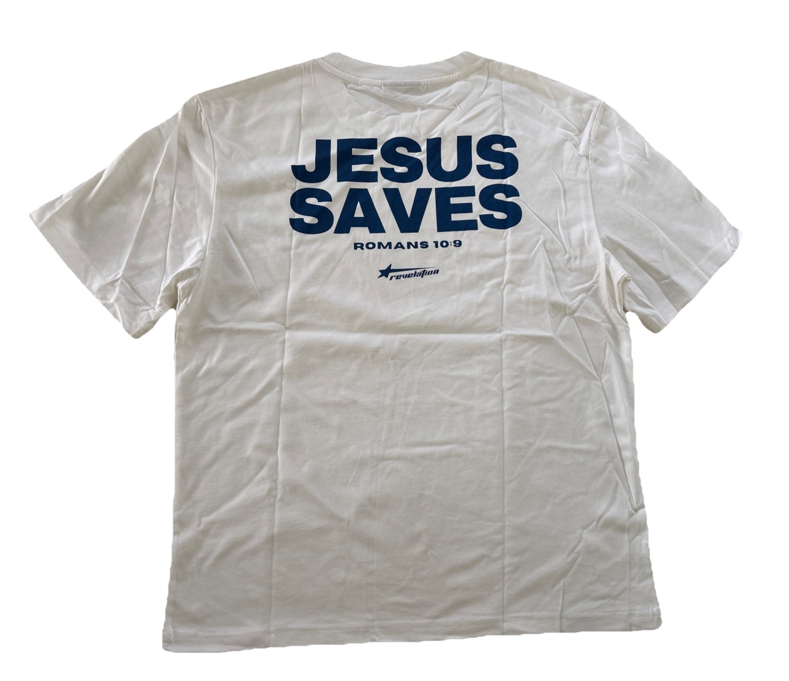 christian apparel revelation Jesus Saves Tee Romans 10:9 White Size XL – NWOT