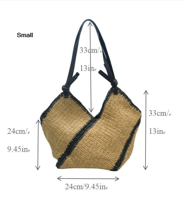 Woven Straw Tote Bag Geometric Raffia Beach Purse Boho Shoulder Handbag