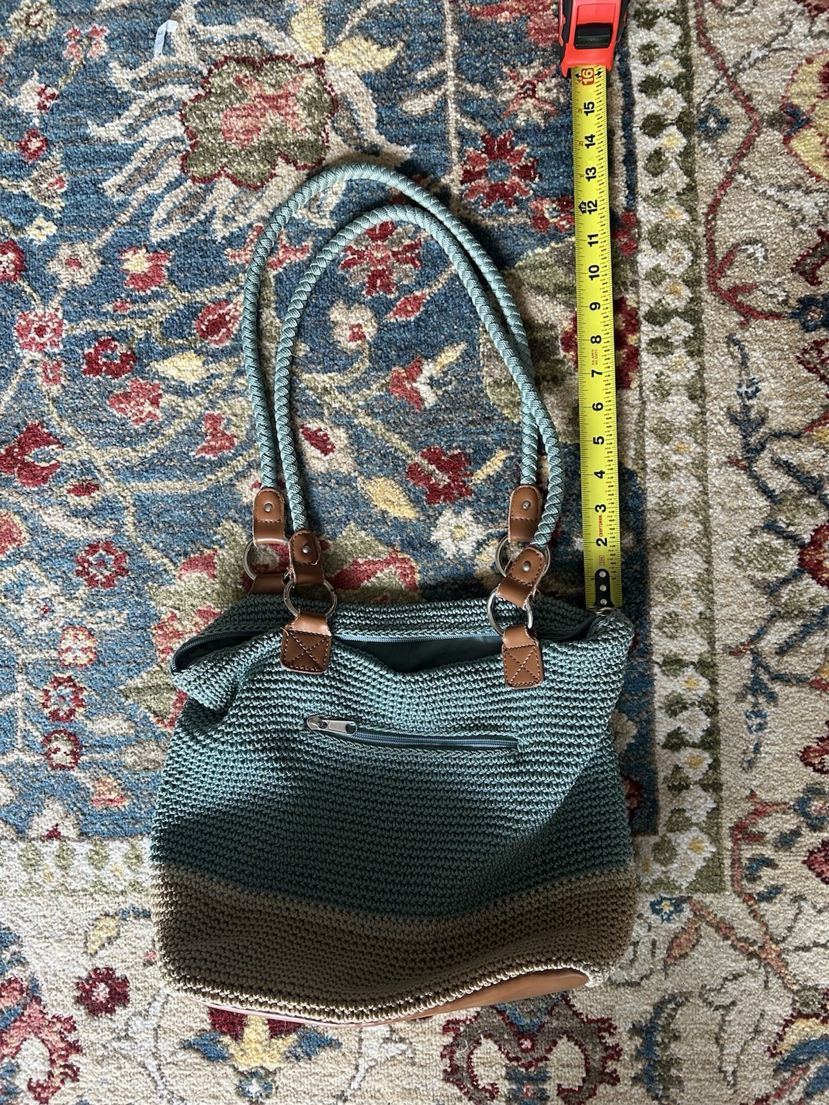 Women’s Blue & Tan Colorblock Shoulder Bag Zip Closure, Lined, Inner Pockets