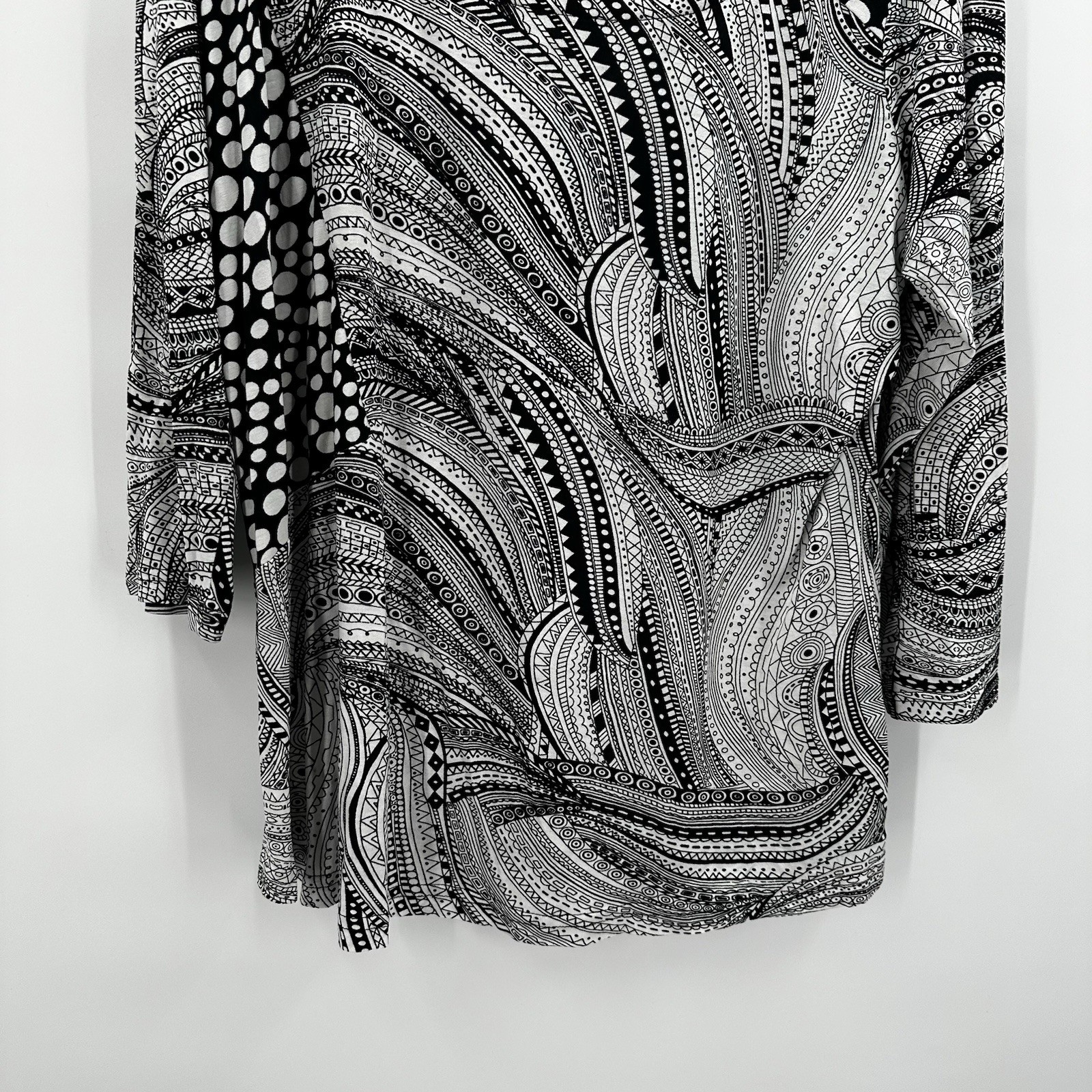 Parsley Sage Shirt Top Womens 2X Black White Tunic Art to Wear Stretch