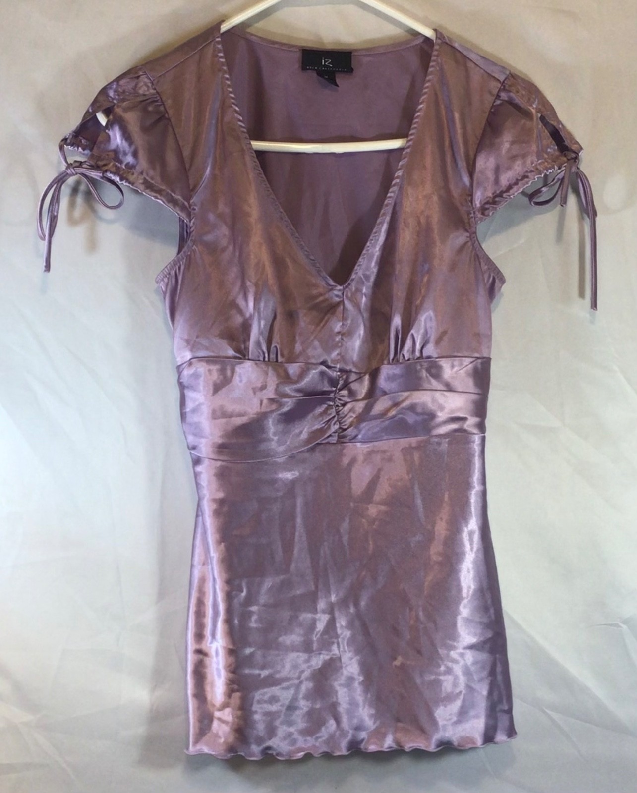 iz buyer satian top purple medium fitted ruched romantic y2k fairycore coquette