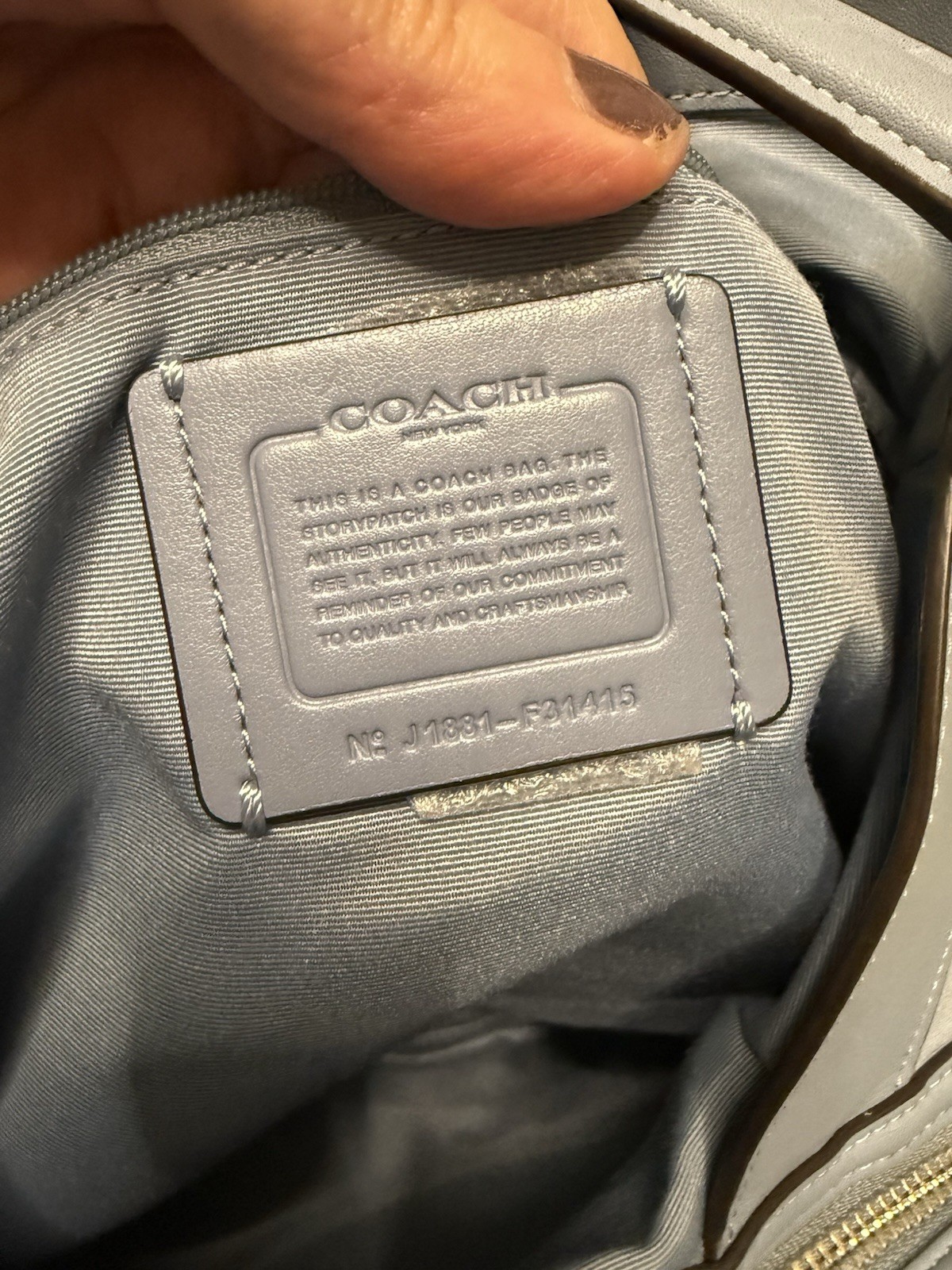 Authentic Coach J1881-F31415 Lexy Cloud Blue/Silver Pebble Leather Shoulder Bag