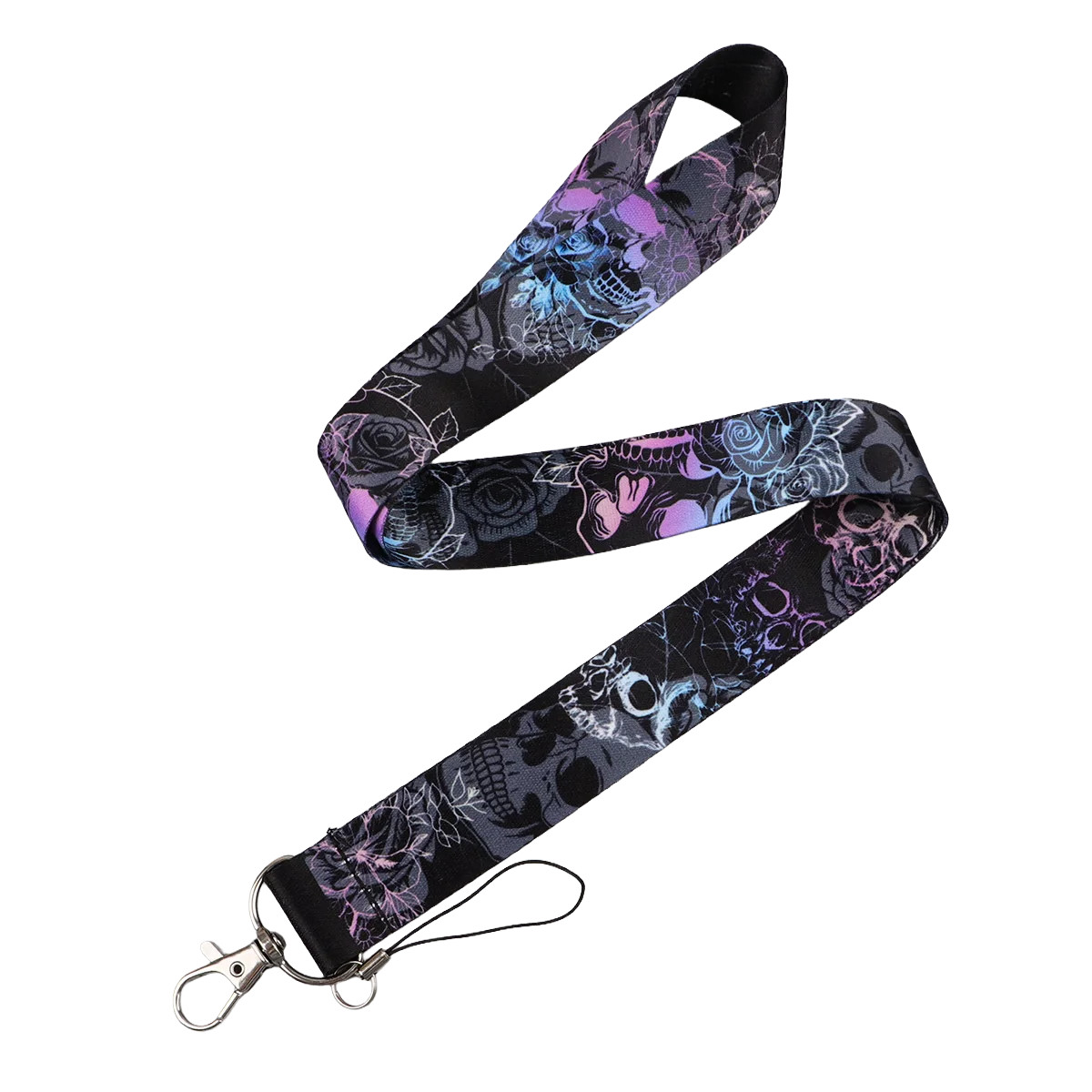 Purple Skull Floral Lanyard Gothic Neck Strap ID Badge Holder Keychain Wrist Str