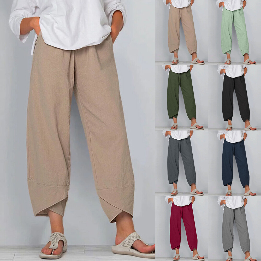 Summer Womens Summer Cotton Linen Baggy Casual Harem Pants Trousers Plus Size US