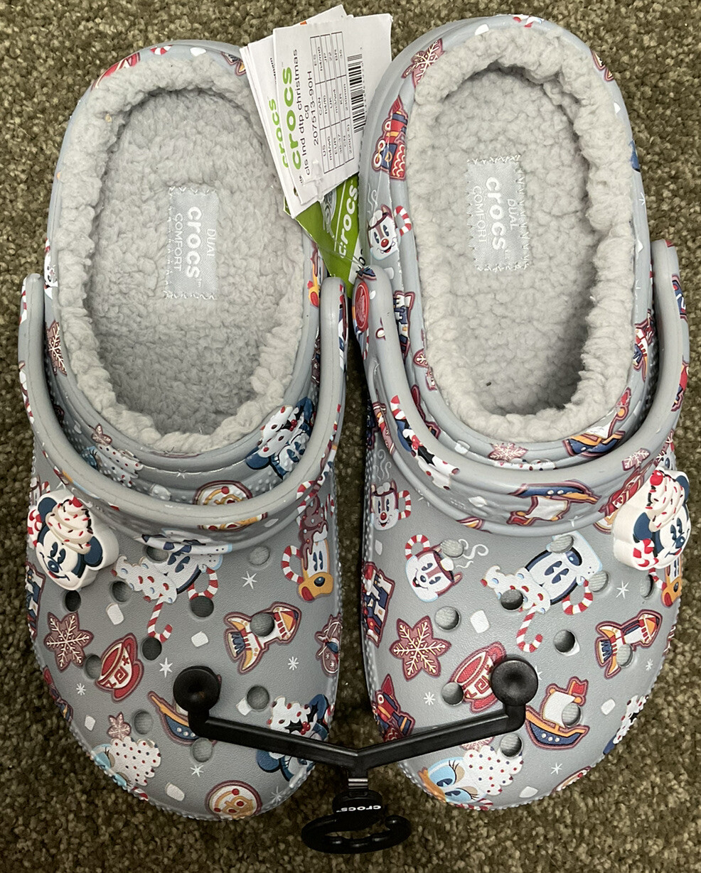 NWT 2021 Disney Parks Christmas Snacks Holiday Fleece Lined CROCS Men 4 Women 6
