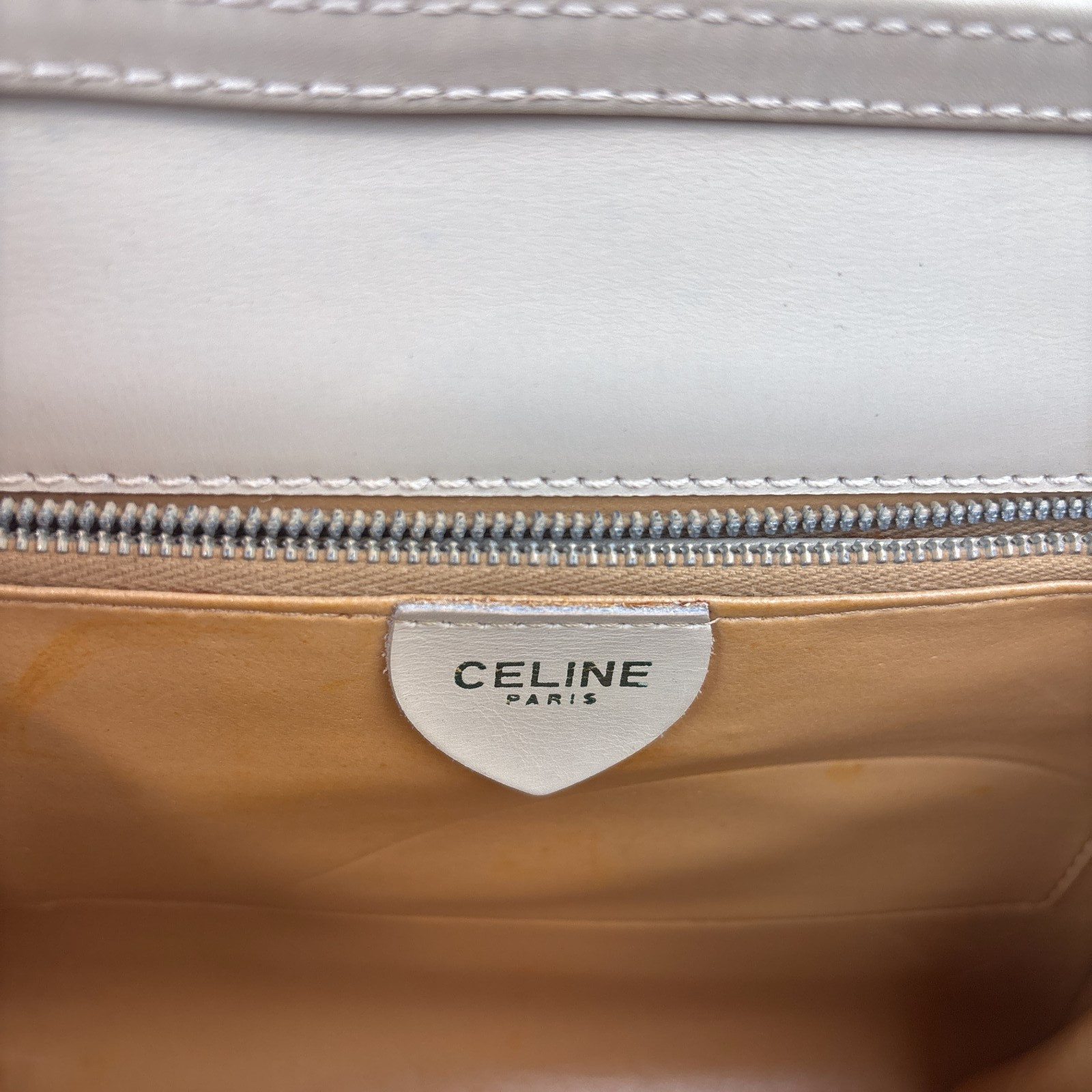 CELINE Leather Shoulder Bag Triomphe Beige Clutch From Japan