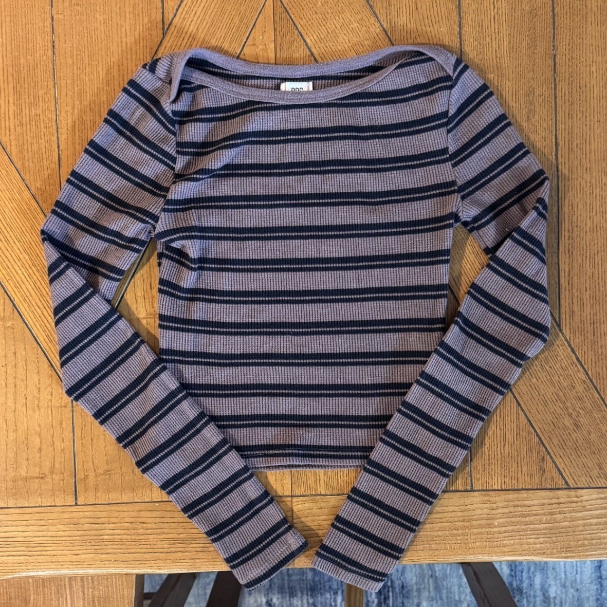 BDG Urban Outfitters Purple Black Striped Waffle Knit Thermal Crop Top Small