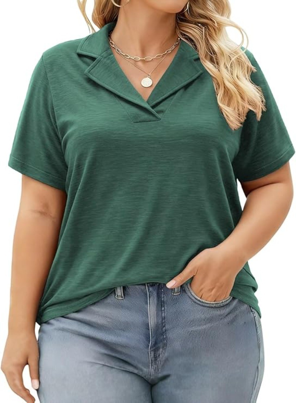 Plus Size Polo Shirts for Women V Neck Collared Casual Short Sleeve Tops Summer