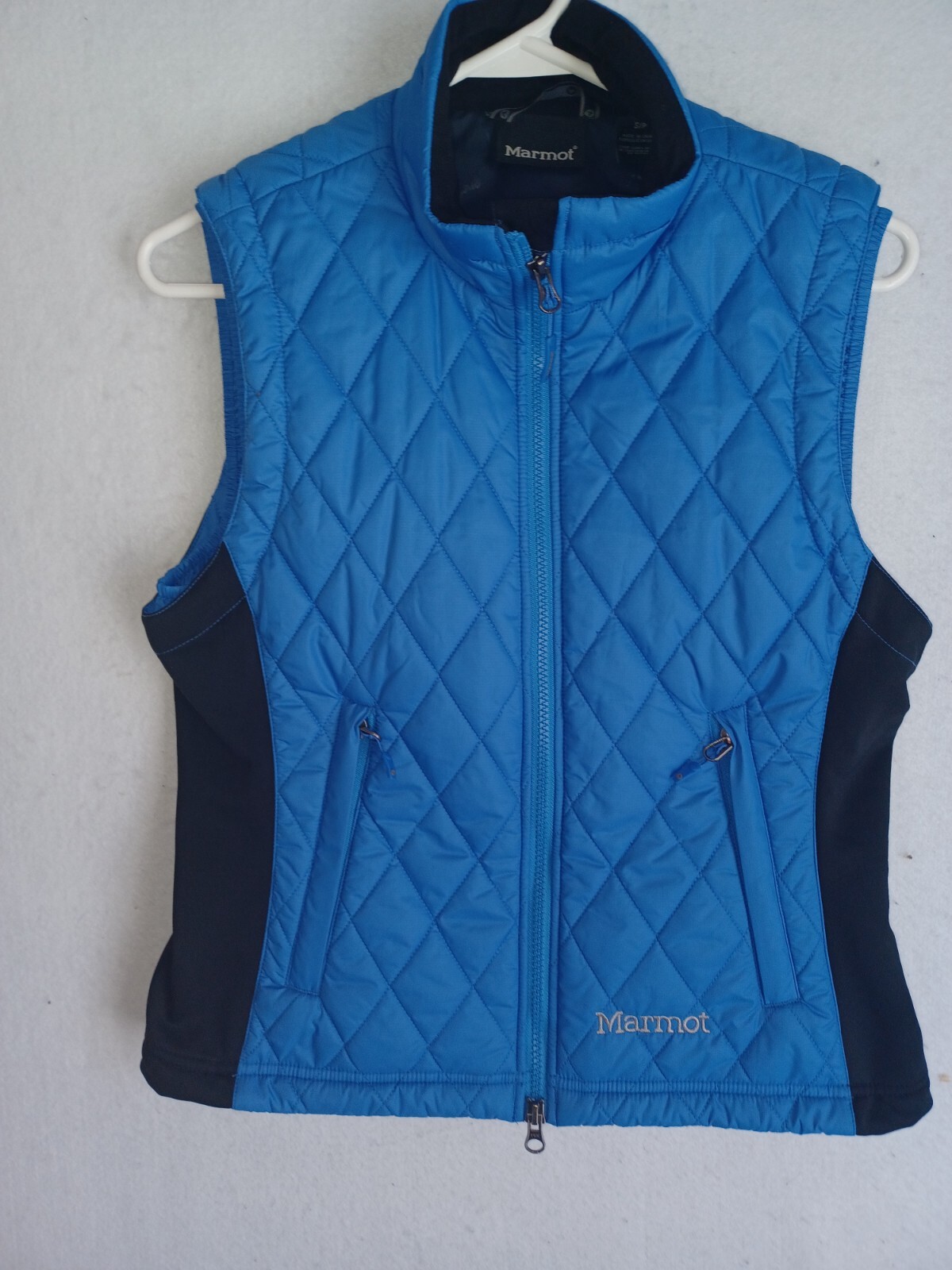 Marmot Womens Quilted Puffer Vest Small Blue Black Full Zip Pockets