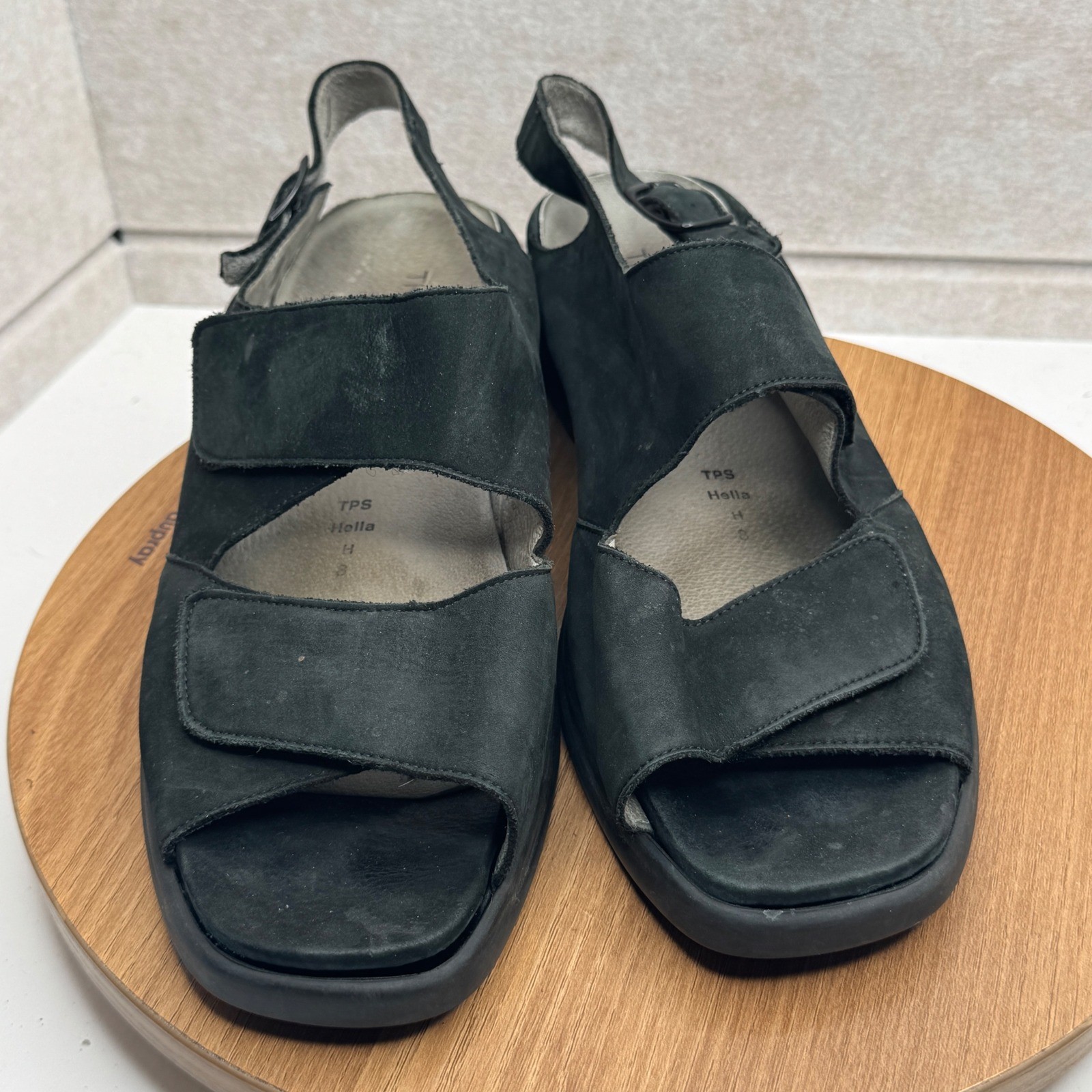 Theresia M. Black Suede Leather Slingback Comfort Sandals Size UK 8 10 US