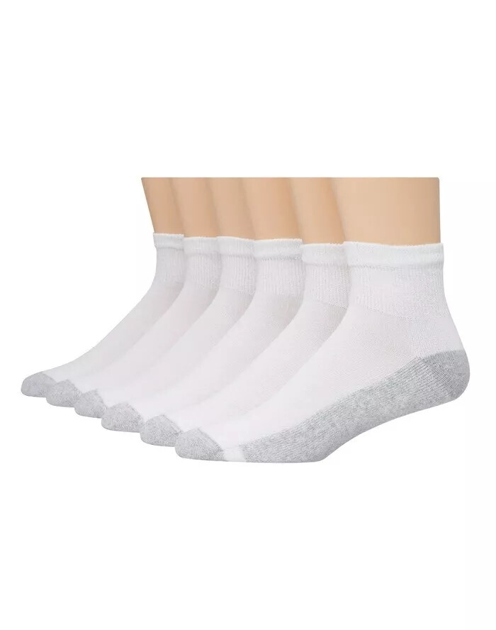 Hanes Men’s Cushion Ankle Socks, Size 6-12, 6-Pack, Black White