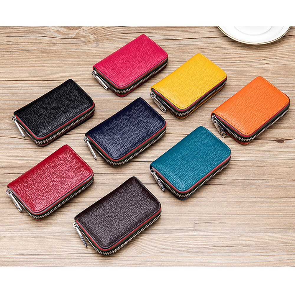 RFID Blocking Women’s Genuine Leather Wallet Credit Card Holder Zipper Pocket