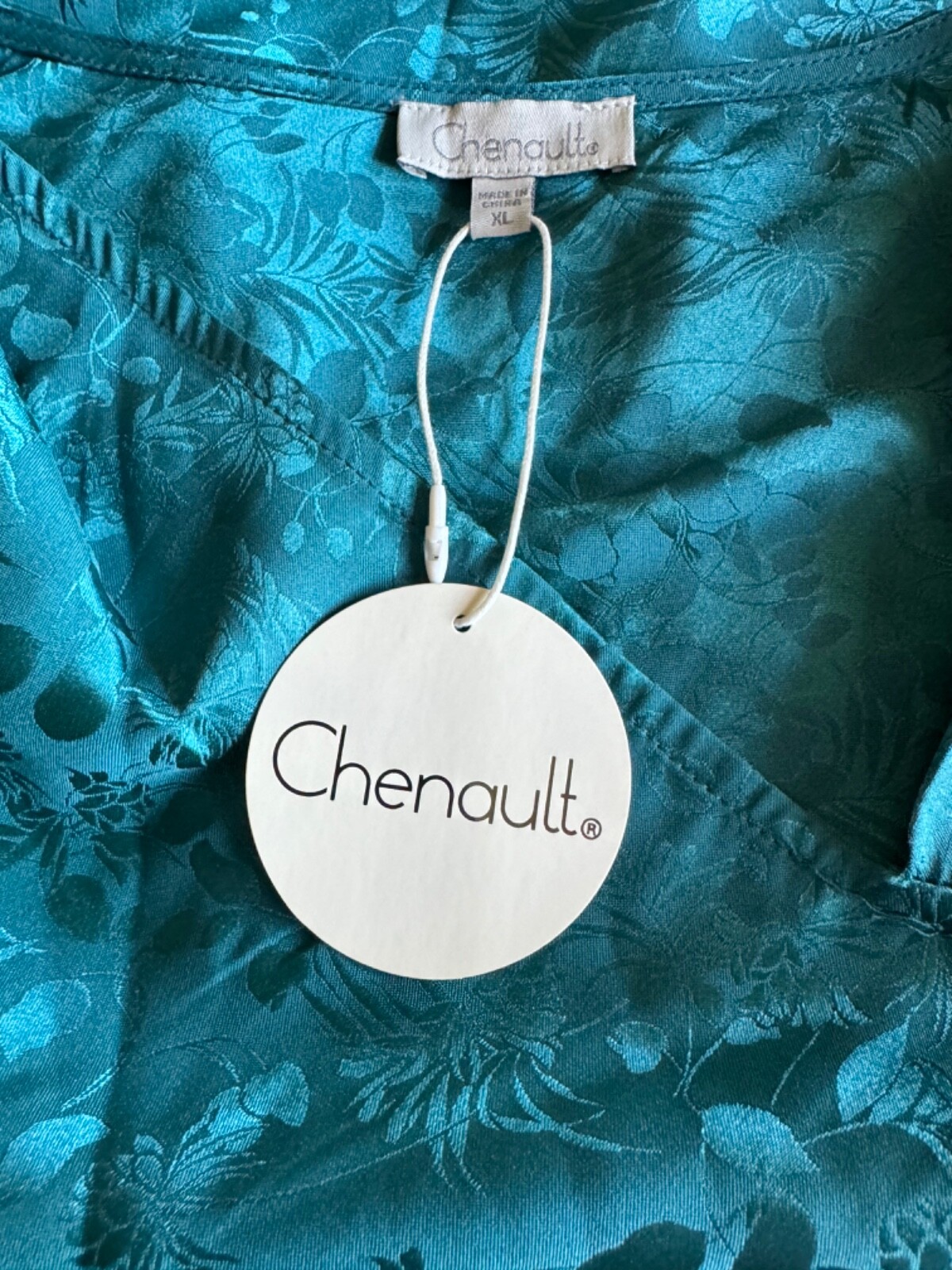 Ladies Chenault color Ocean Blue Blouse XL Solid Embossed Satin Fabric NWT