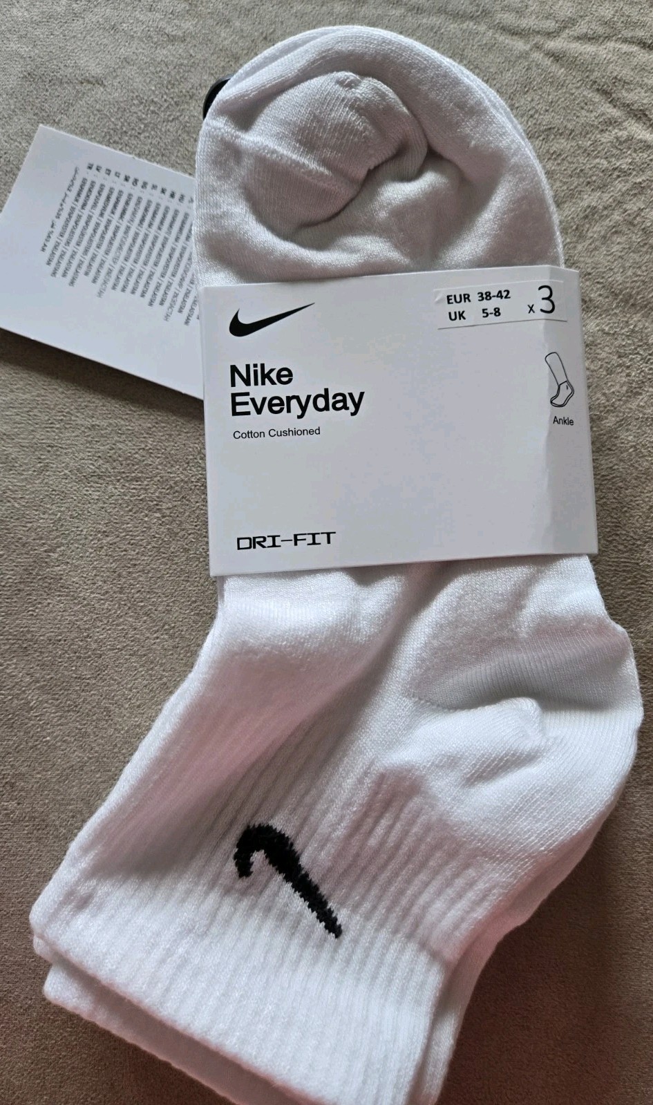 Nike Everyday Dri Fit Ankle Cotton Cushioned Socks 3 Pairs