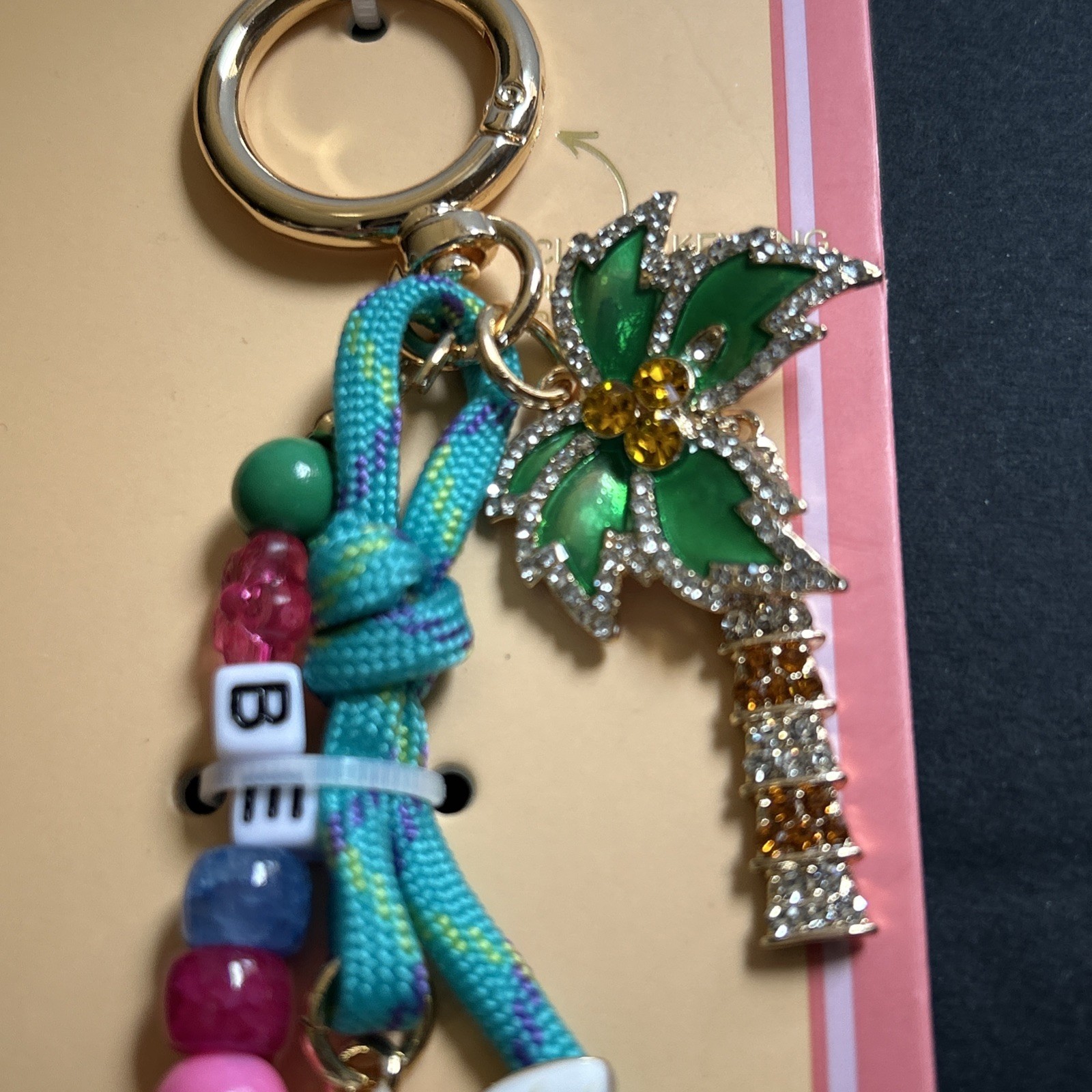 Piper K Tropical Palm Tree Be Happy Bag Charm Keychain