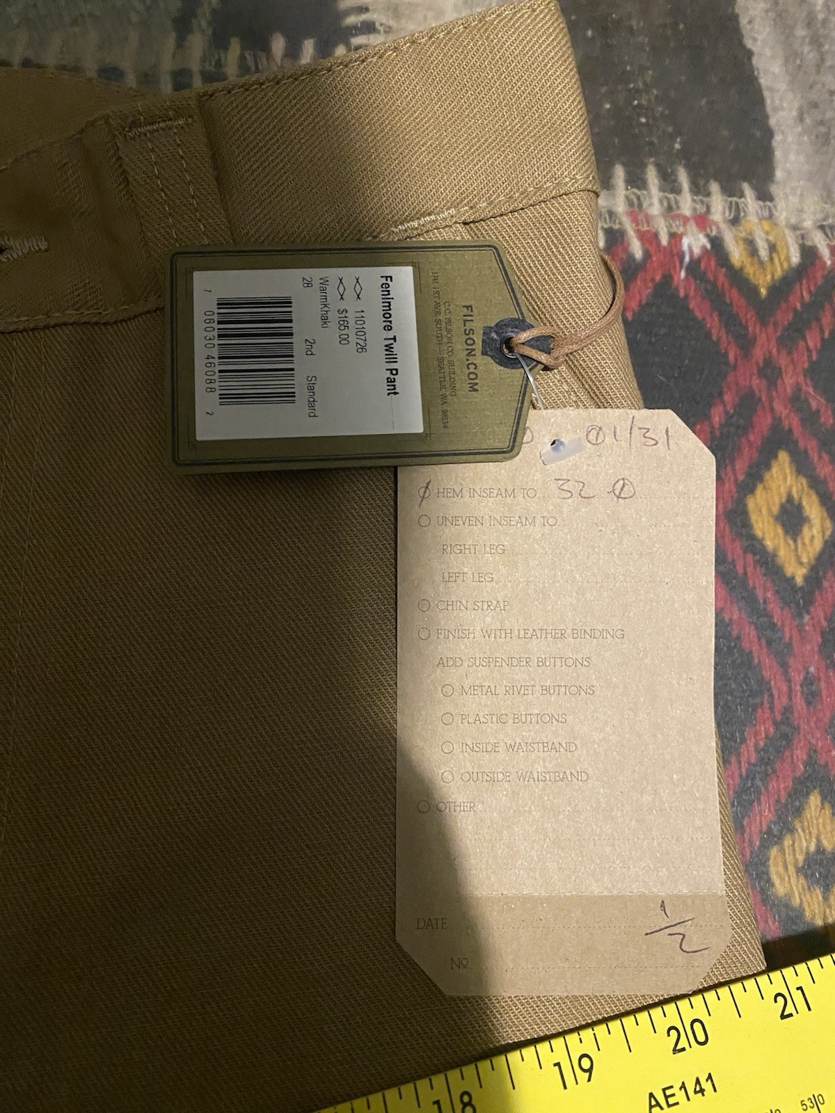 Filson Fenimore Twill Pant SIZE 28 MADE IN USA 11010726 Warm Tan Khaki Hemmed