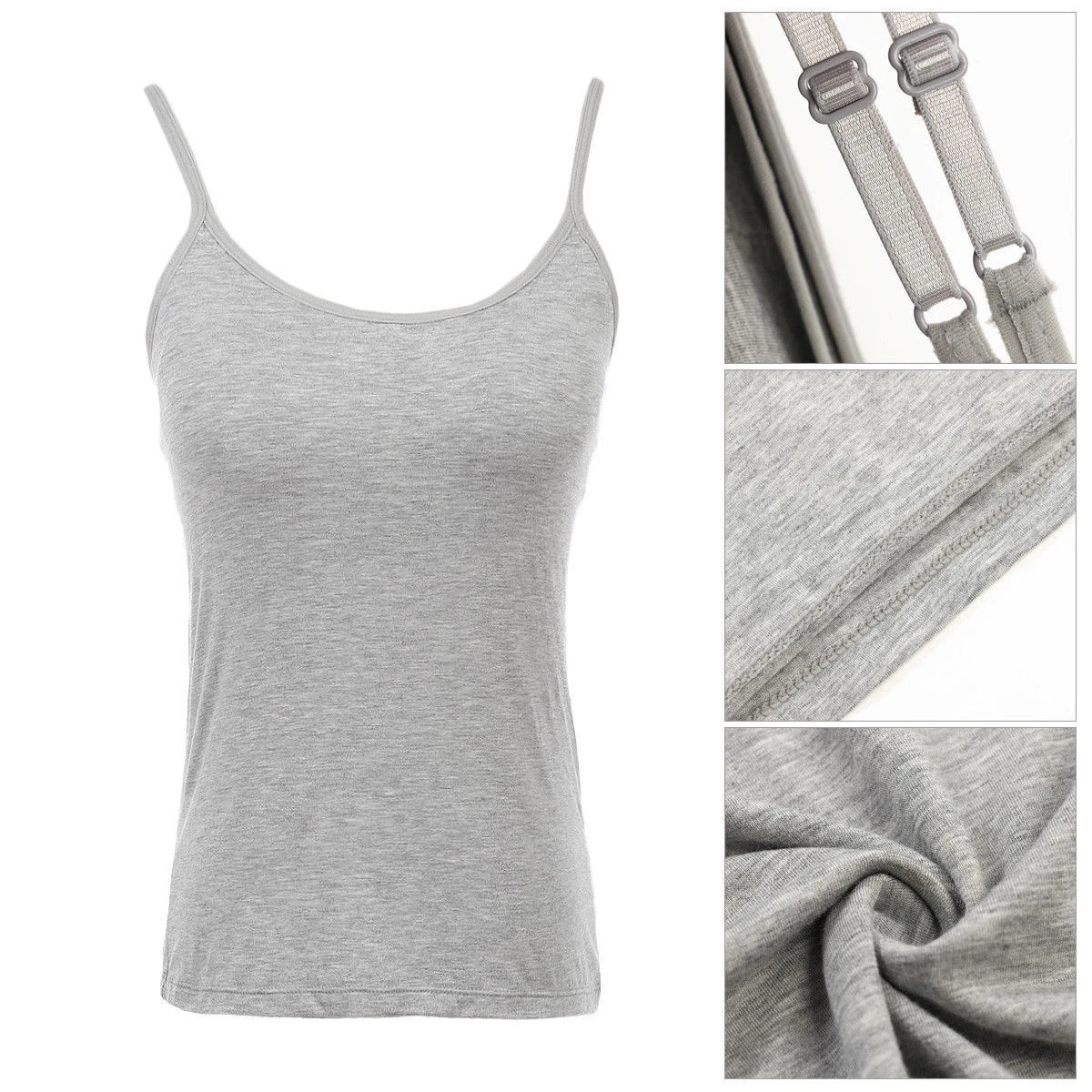 Women Camisole with Built in Shelf & Padded Bra Adjustable Strap Basic Tank Tops