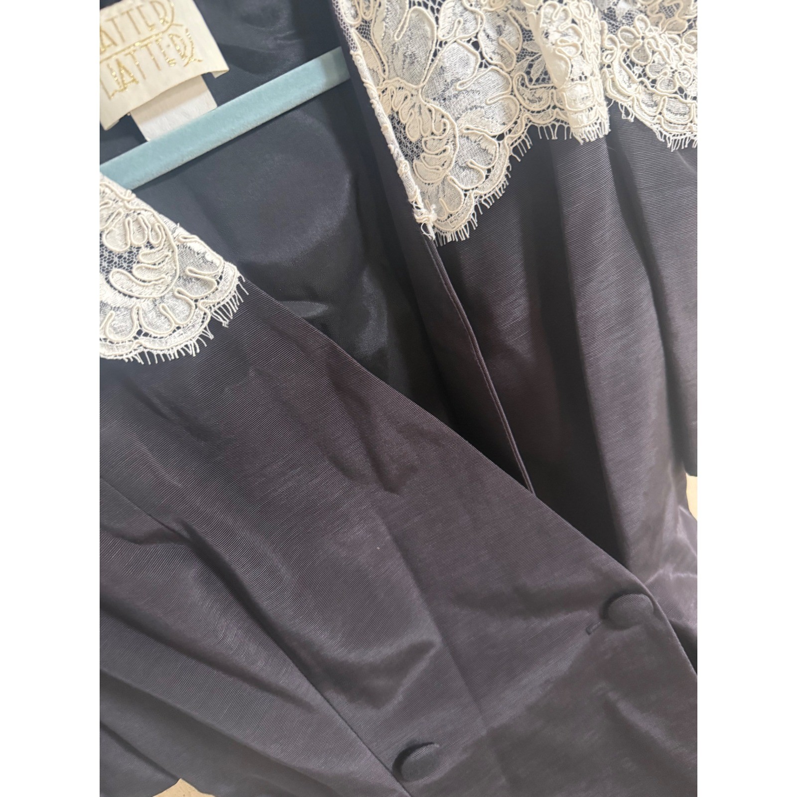 Watters Vintage Black Lace Overlay Evening Jacket Bow Peplum Size 6 Victorian