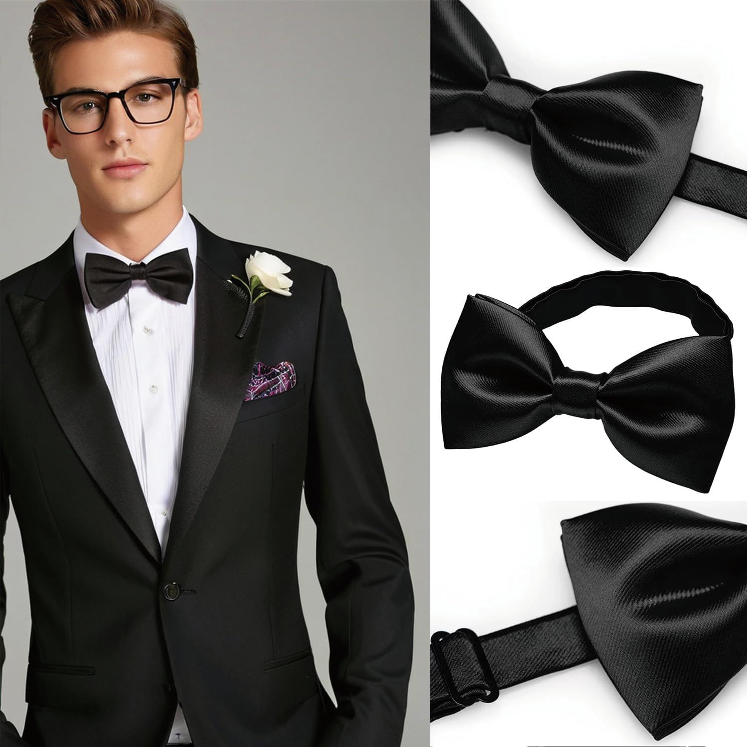 Bow Ties for Men Solid Color Bow Tie Pre-Tied Adjustable – Men’S Bow Tie for Par