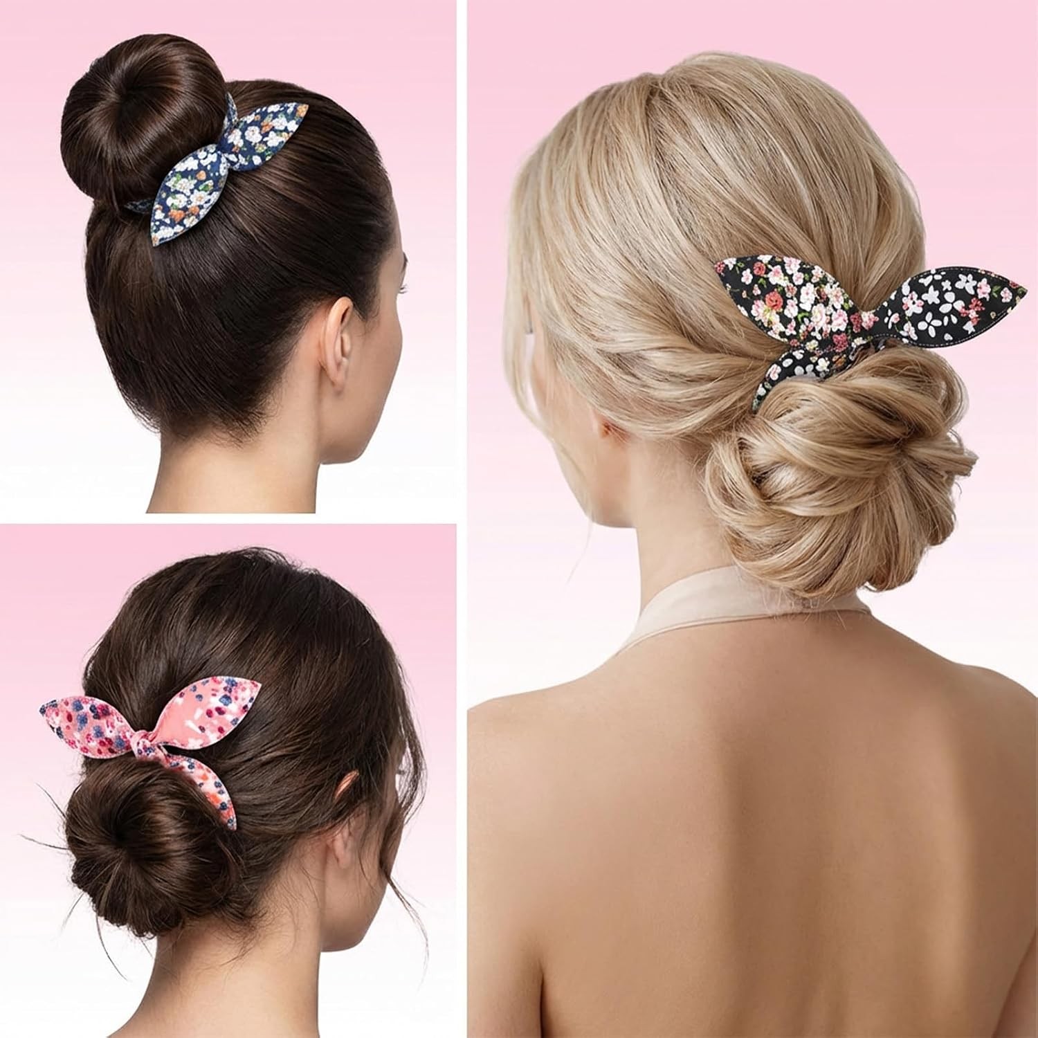 4 Pcs Hair Bun Maker French Twist Shaper Snap Roll Sponge Curler Clips Rabbit