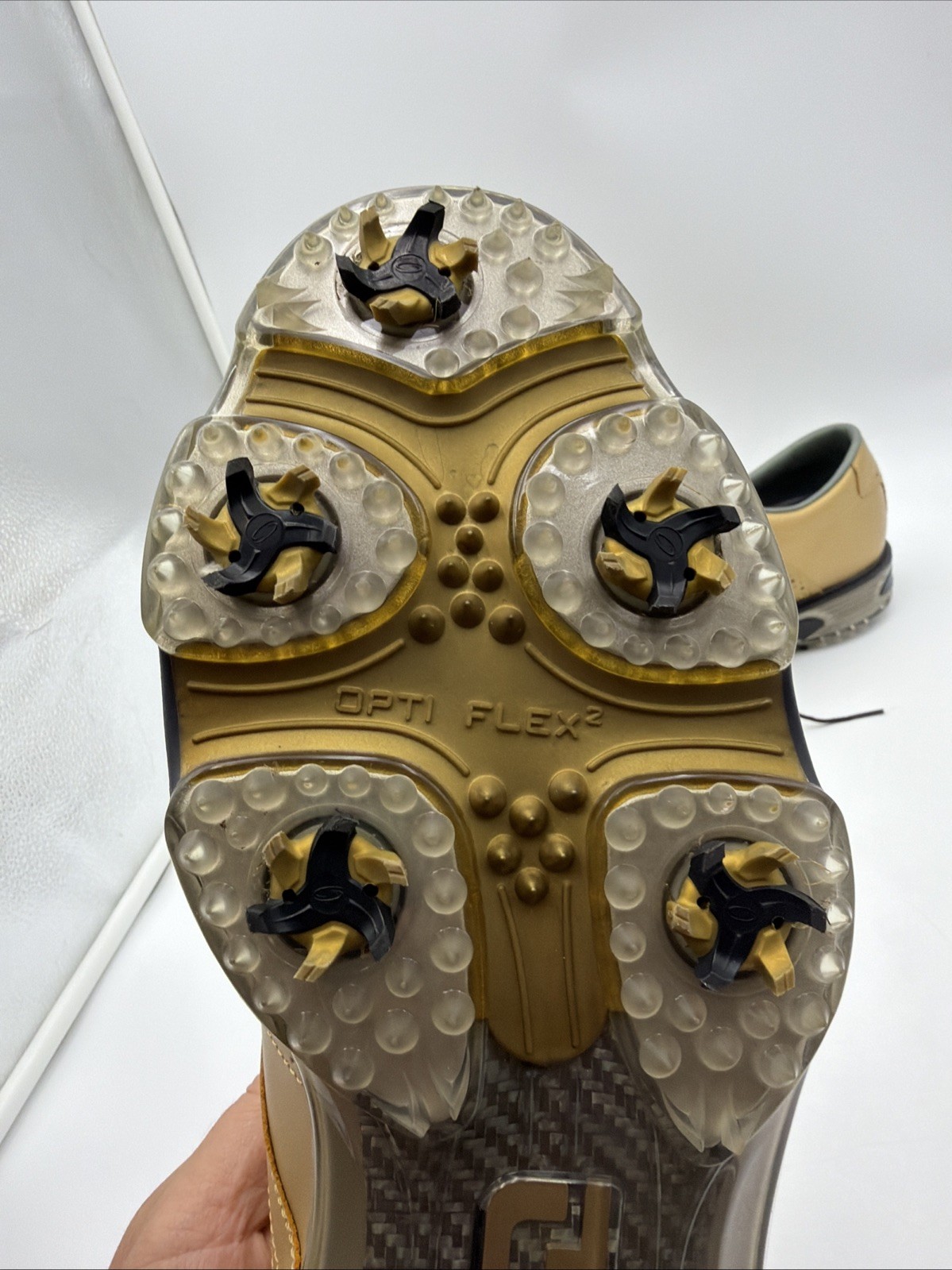 Foot-Joy DryJoys Mens Gold Purdue Shoes, Soft Spikes, Size 12