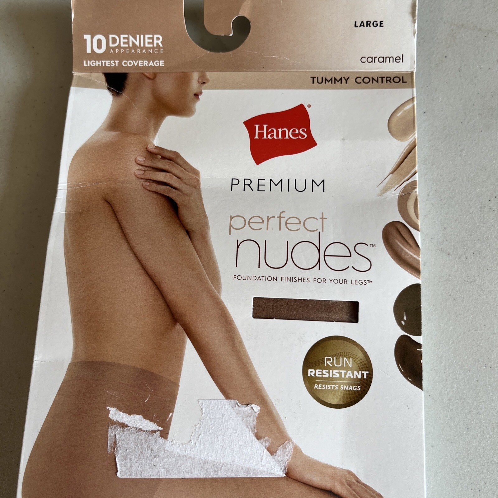 Hanes Premium Perfect Nudes Pantyhose w/Tummy Control Caramel Size Large NIP