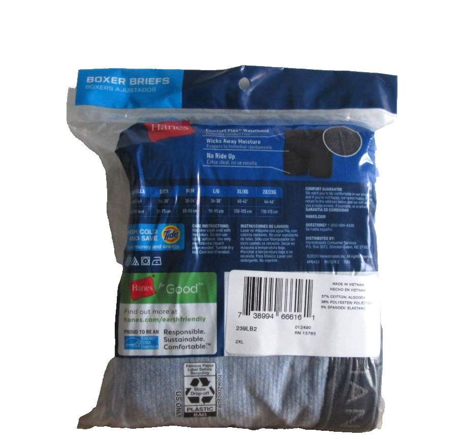 New Men’s Hanes 2 pack Tagless Cool Comfort Premium Boxer Briefs 2XL (44/46)