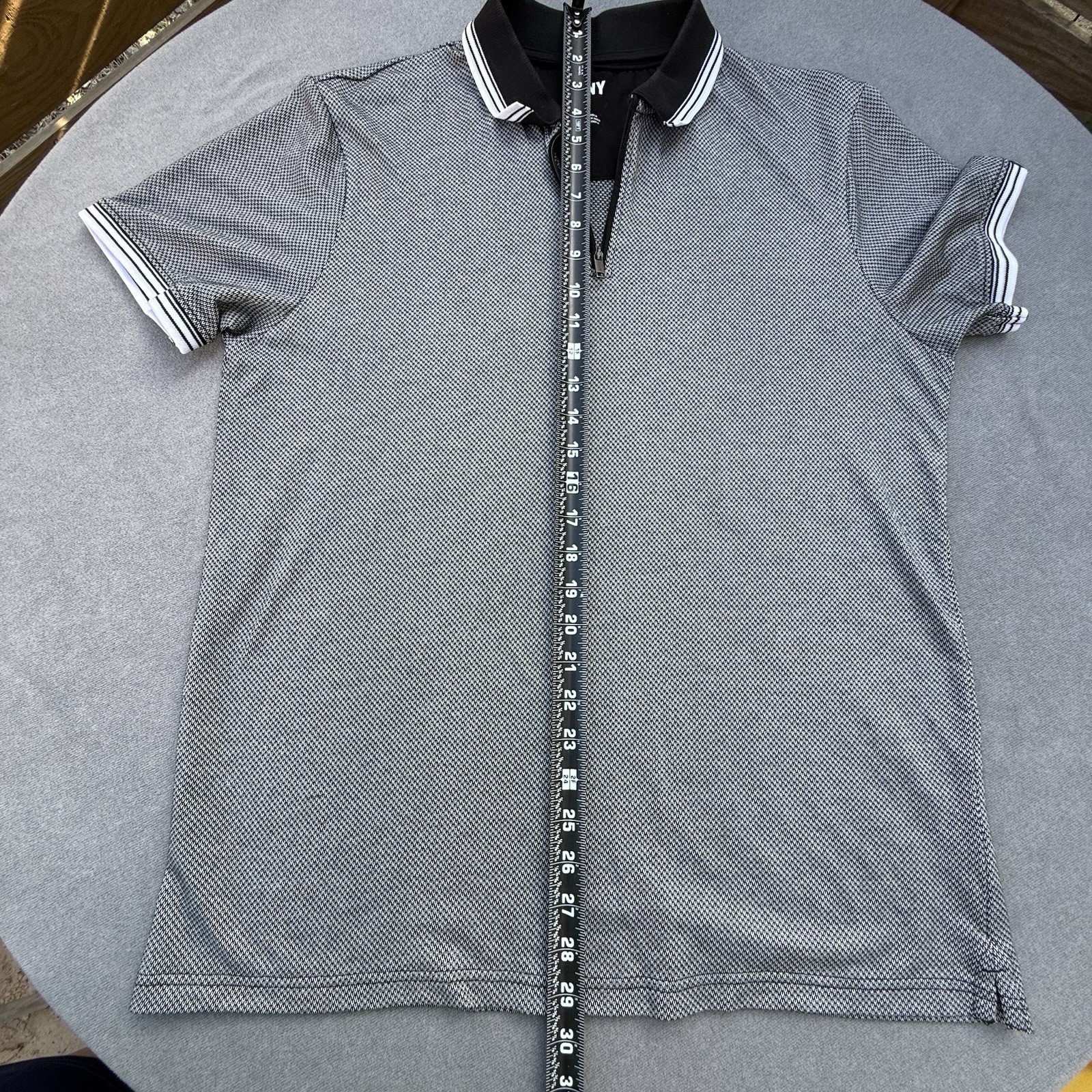 DKNY Men’s Polo Shirt L Black/White Geometric Knit 1/4 Zip Short Sleeve