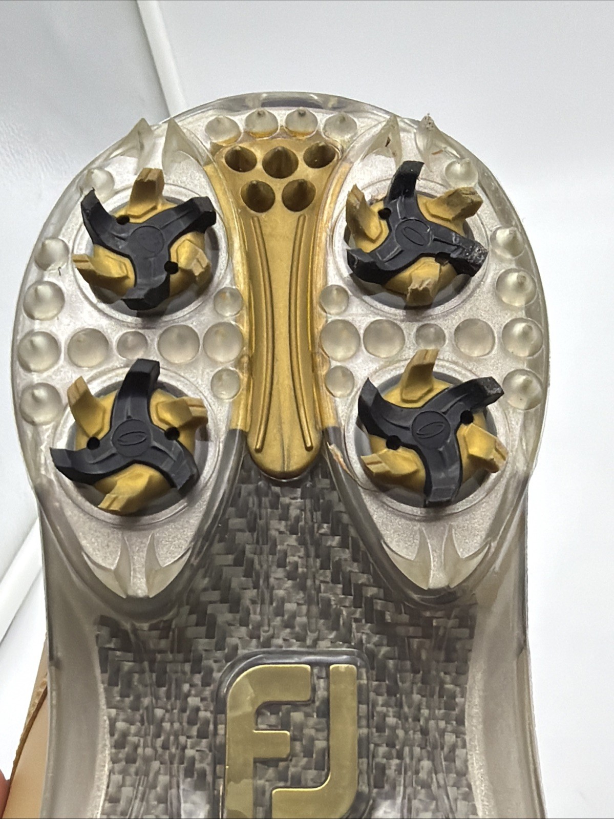 Foot-Joy DryJoys Mens Gold Purdue Shoes, Soft Spikes, Size 12
