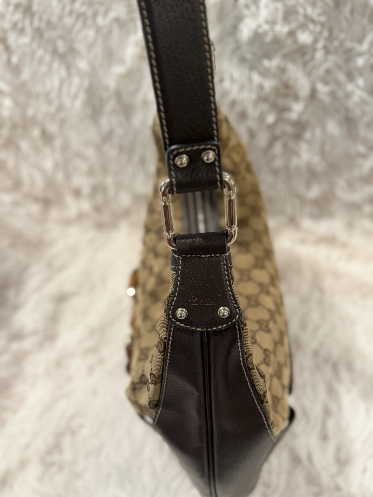 Vintage Gucci GG Monogram Bamboo Amalfi Brown Medium hobo Shoulder Bag