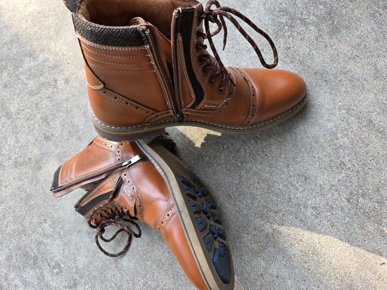 Aldo Men’s Brown Leather Ankle Boots Lace-Up Side Zipper Cap Toe 10.5