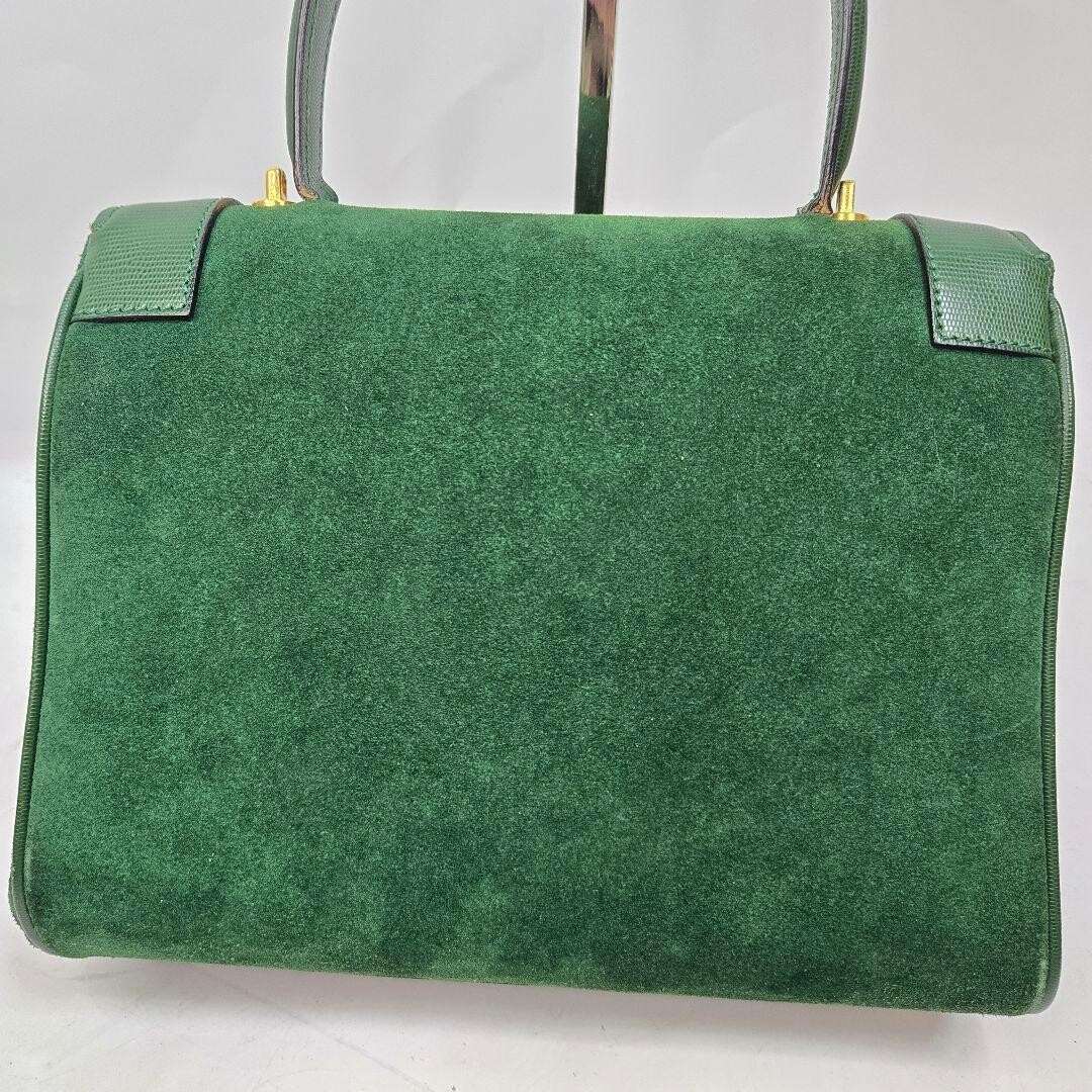 CELINE Handbag Leather Suede Circle Green Vintage Authentic From Japan