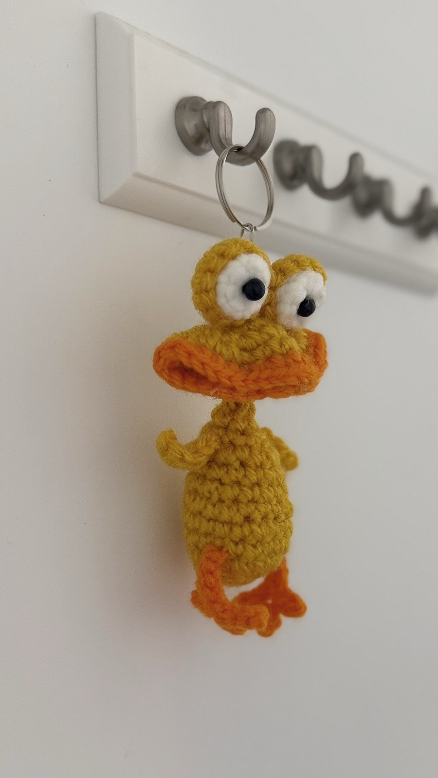 Handmade Crocheted Duck Key Chain Keyring Charm, Yellow Orange White Yarn