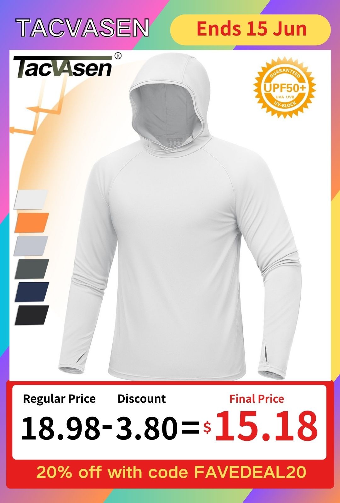 Men’s UPF 50+ Sun Protection Hoodies Quick Dry Long Sleeve Rash Guard T-Shirts