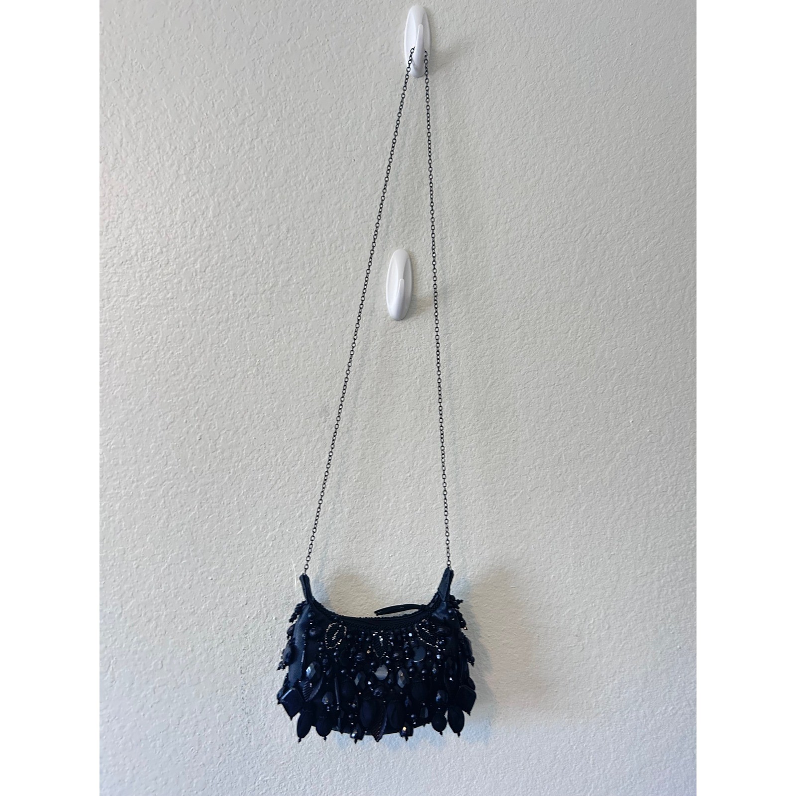 MARY FRANCES Handmade Black Beaded Bauble Mini Handbag Crossbody Chain Bag $215