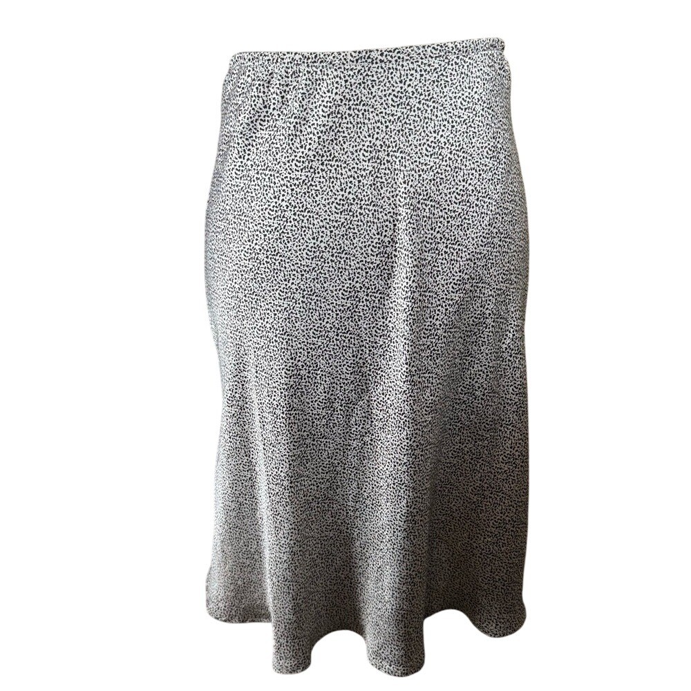 Sienna Sky Black And Cream Speckled Satin Skirt Size L Elastic Waist Mid Length
