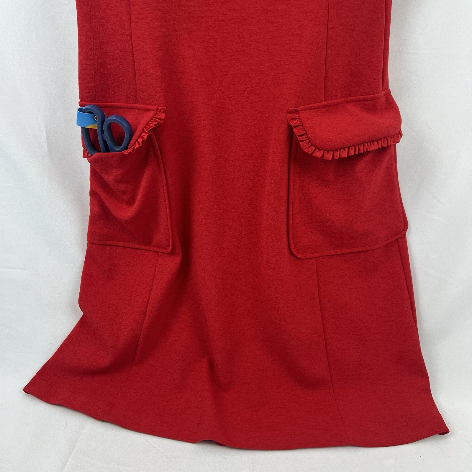 Nanette Lepore Red Dress Sleeveless Ruffle Peter Pan Collar Knit Size 8 POCKETS!