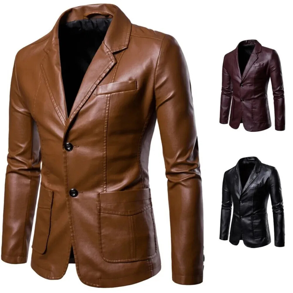 Authentic Men’s Genuine Soft Lambskin Pure Leather Blazer Two Button Coat Blazer