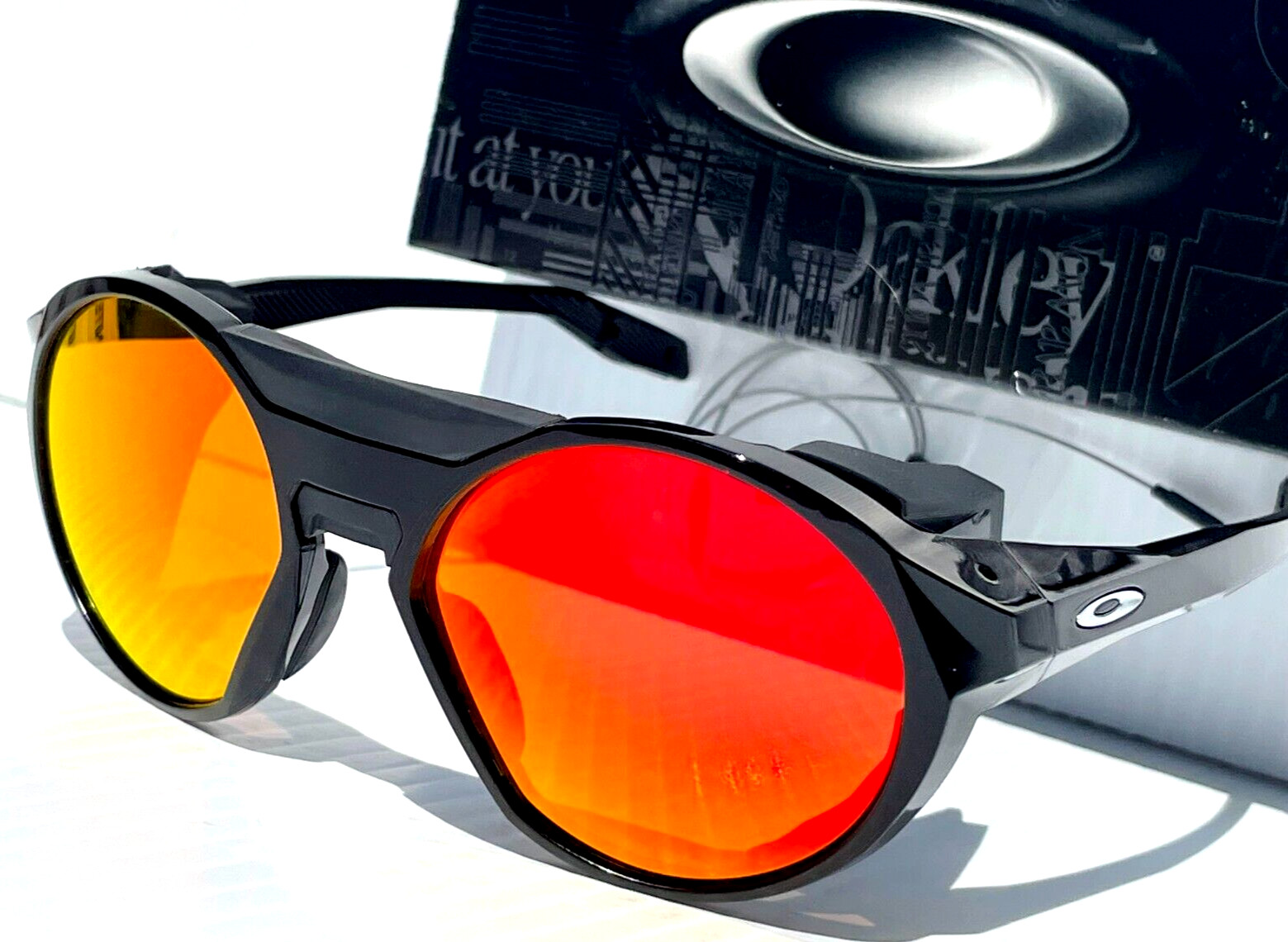 Oakley CLIFDEN Polished Black Round POLARIZED Galaxy Ruby Lens Sunglass 9440