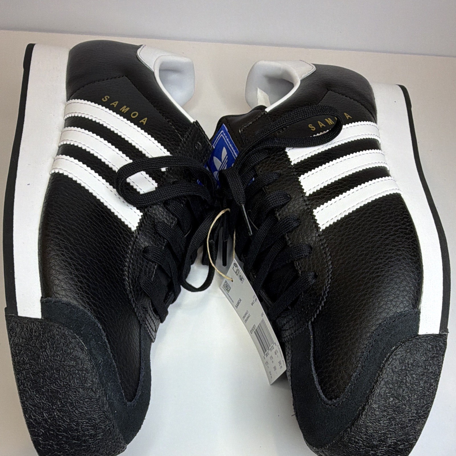 adidas Originals Samoa Men’s 12 Leather Lace-Up Sneakers Black/White 019351