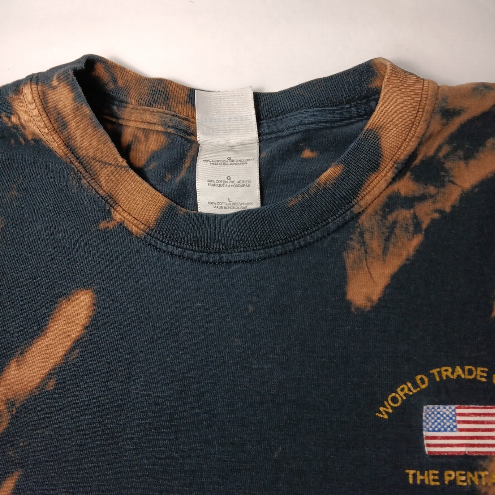 World Trade Center Pentagon 911 T Shirt Large Bleach Dye Bombers Three Wise Men