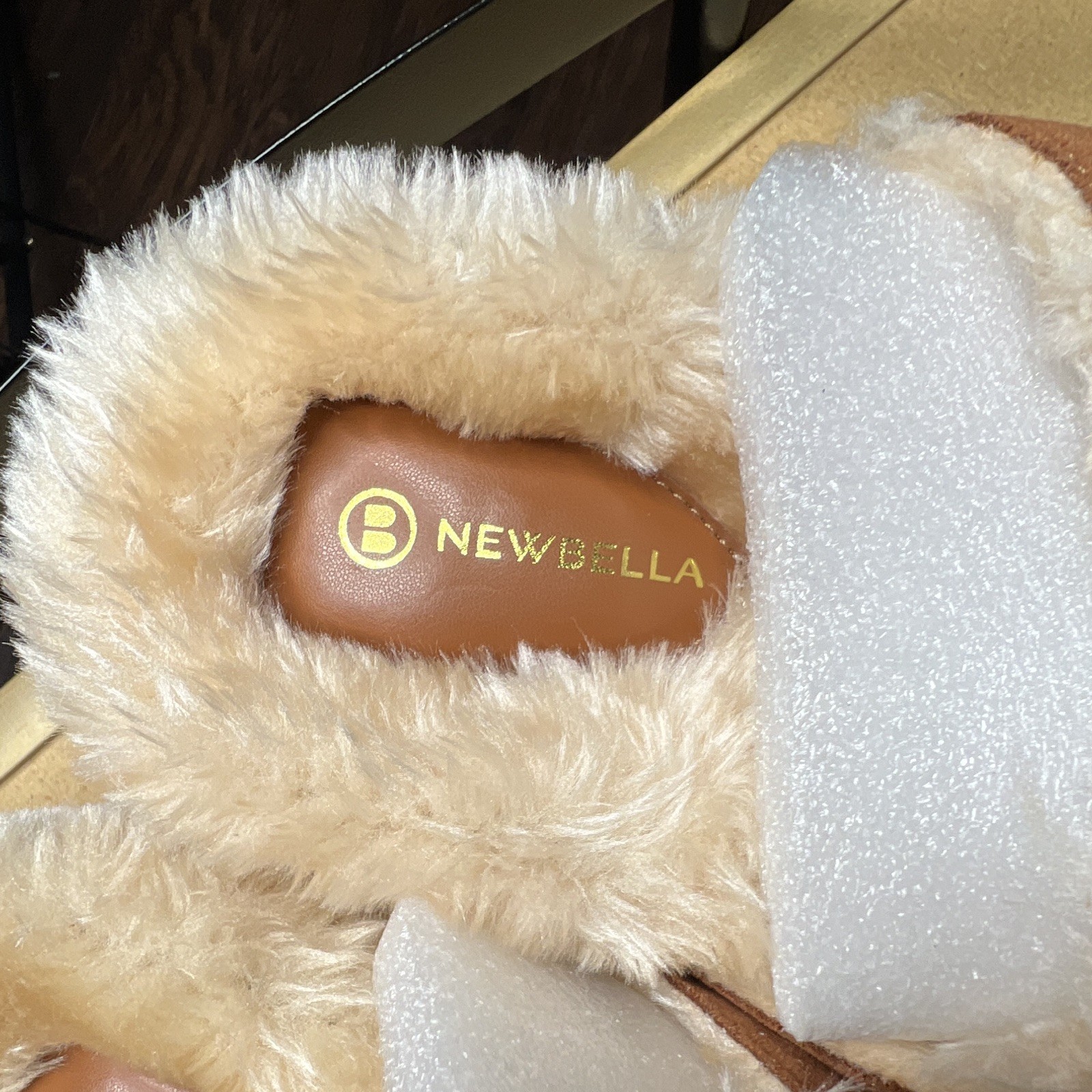 NEWBELLA Women’s Slip-On Slippers Faux Suede Faux Fur Lined Brown/Beige 10